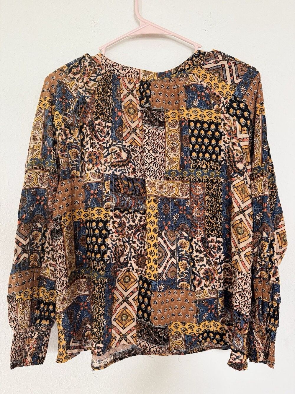 Jane & Delancey Patchwork Beaded Blouse Tassel Boho Peasant Top Hippie Size M